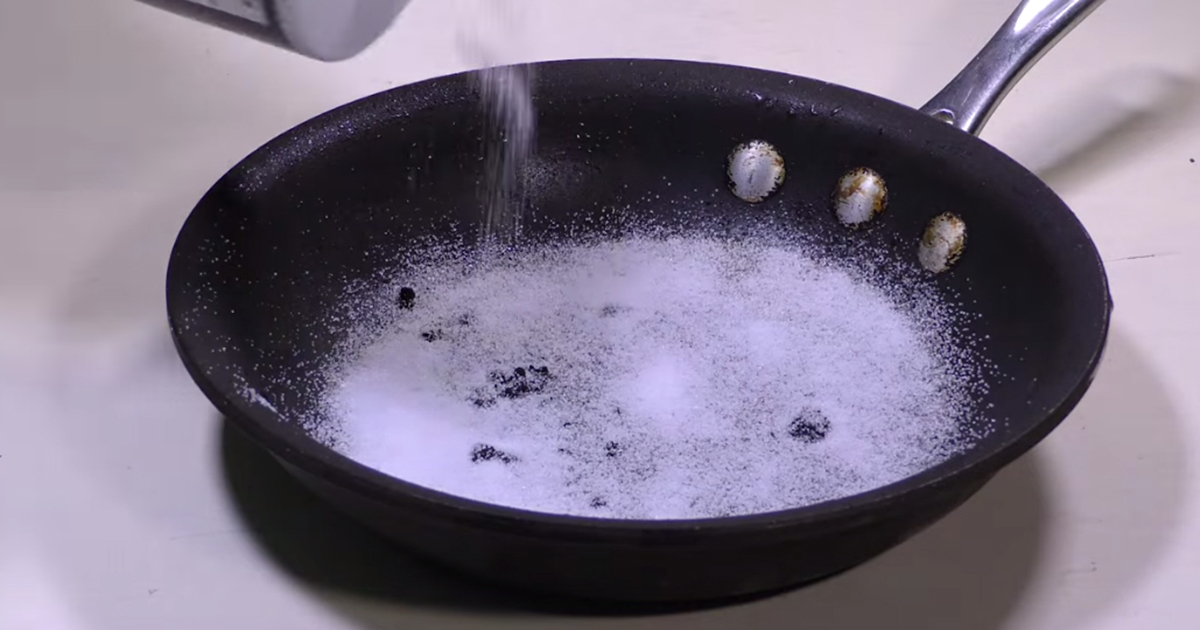 He Fills The Frying Pan With Lots Of Salt. One Minute Later… This Is