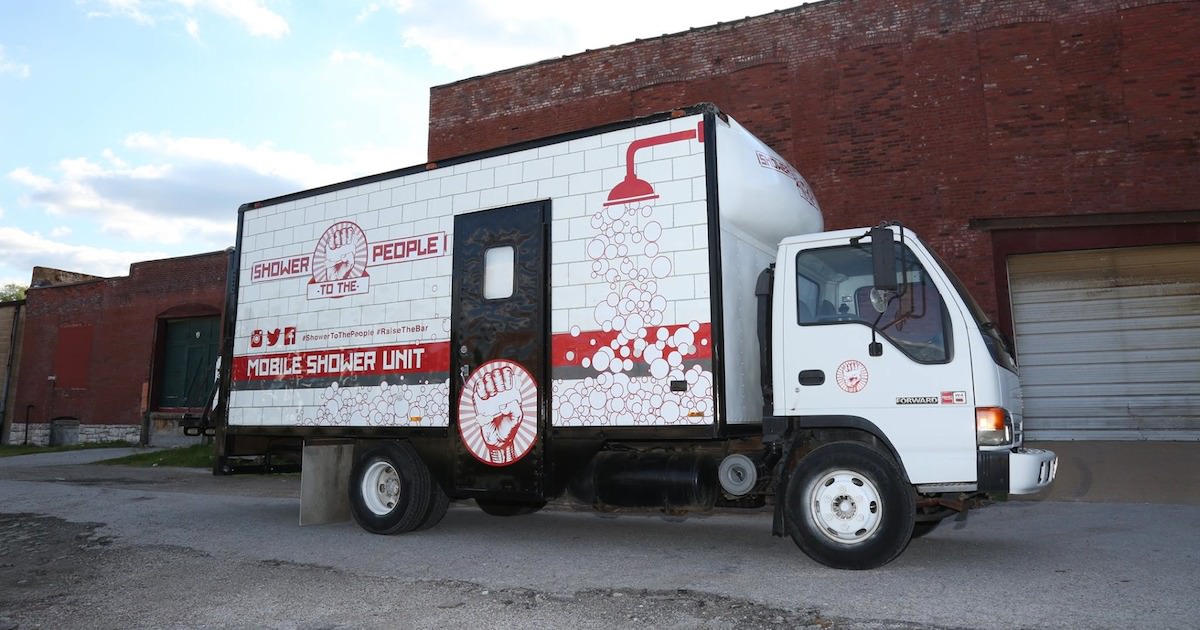 Man turns truck into a mobile shower unit so homeless