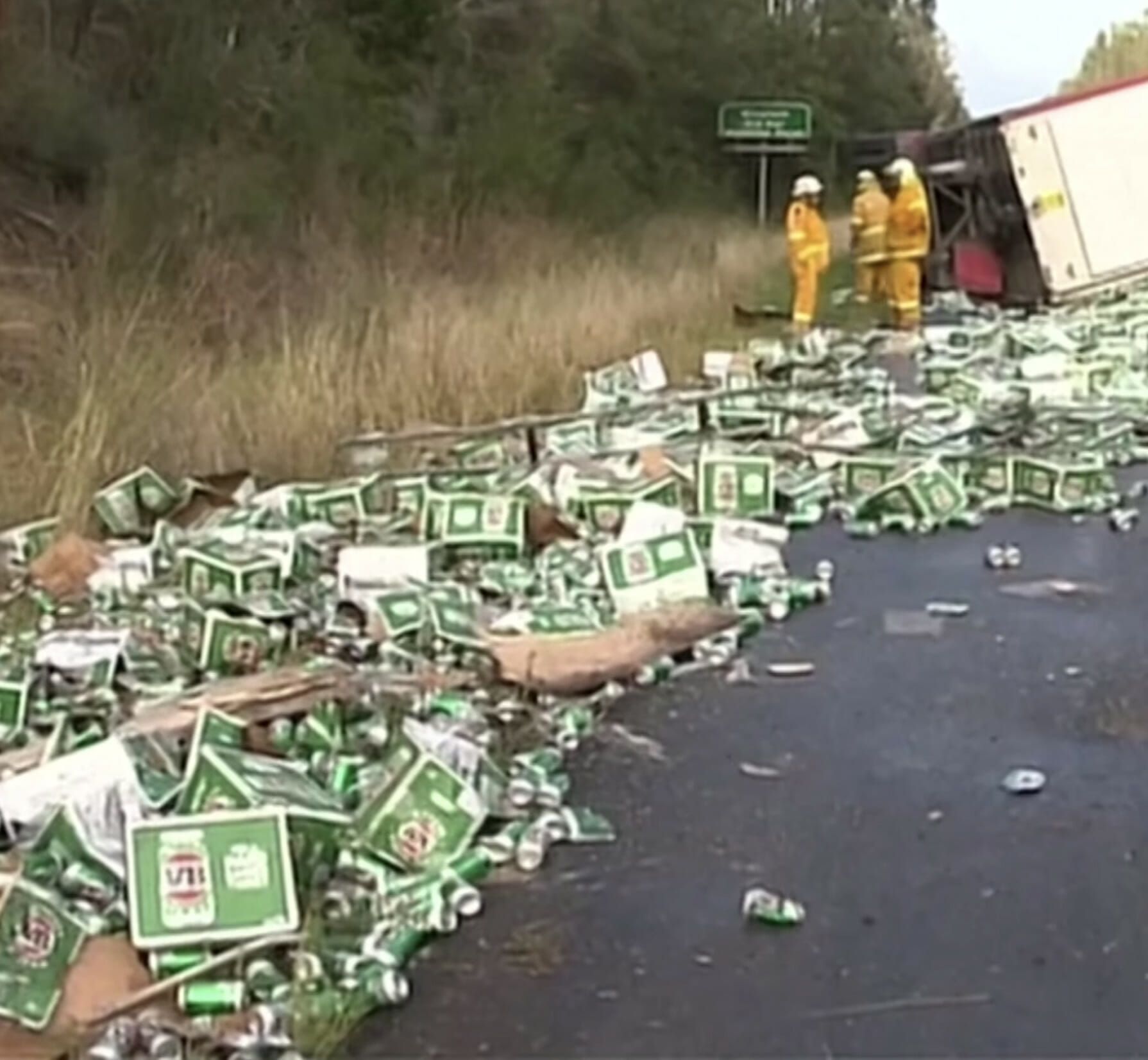 Truck Accident Leaves Beer Spilling Out All Over The Highway