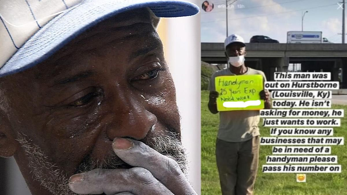 Handyman forced to stand in hot sun with a sign begging for work