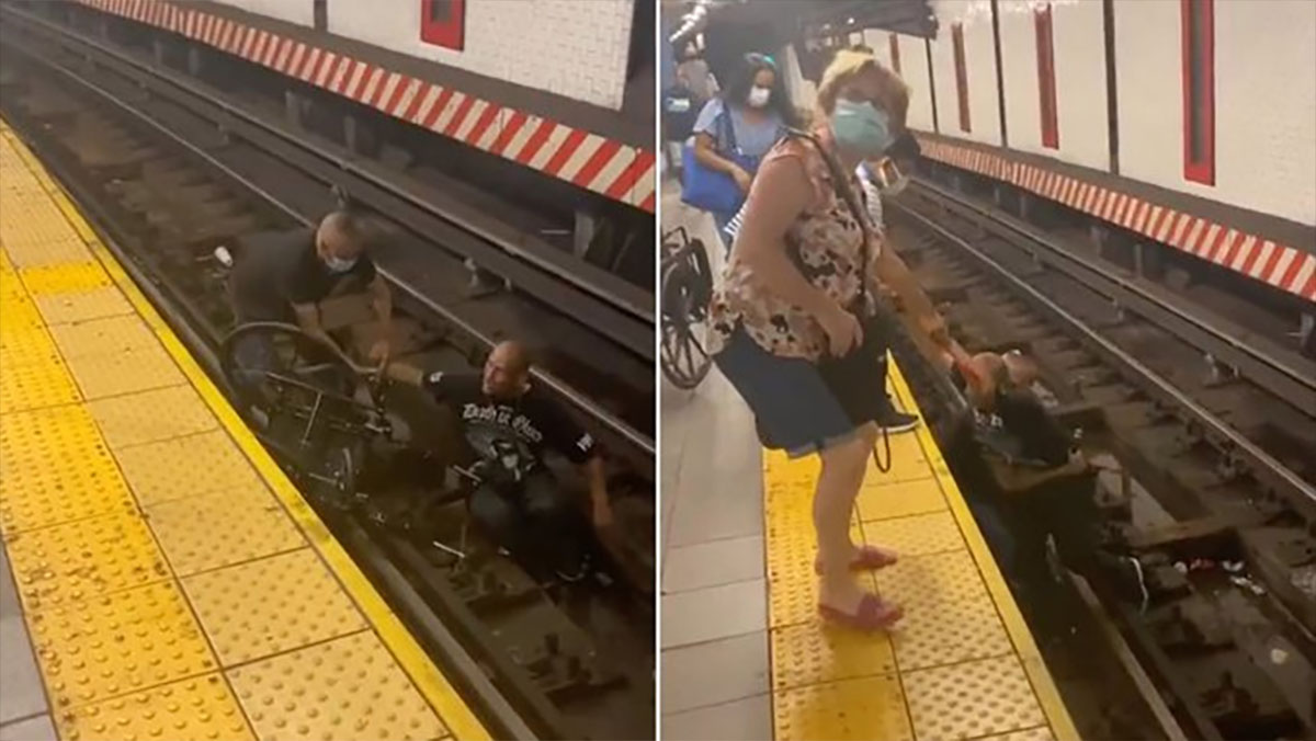 Good Samaritan jumps onto subway tracks to rescue man in wheelchair who