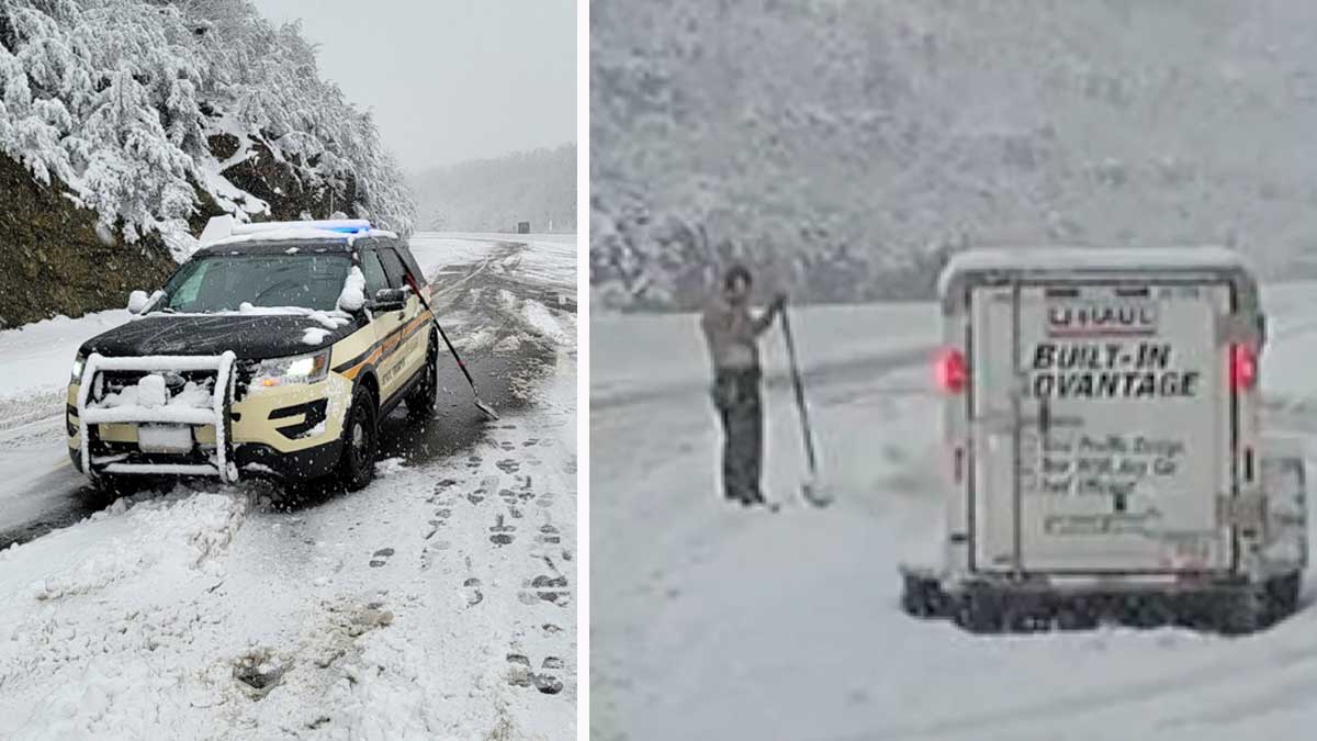 Tennessee trooper uses a shovel to dig out more than a dozen stranded