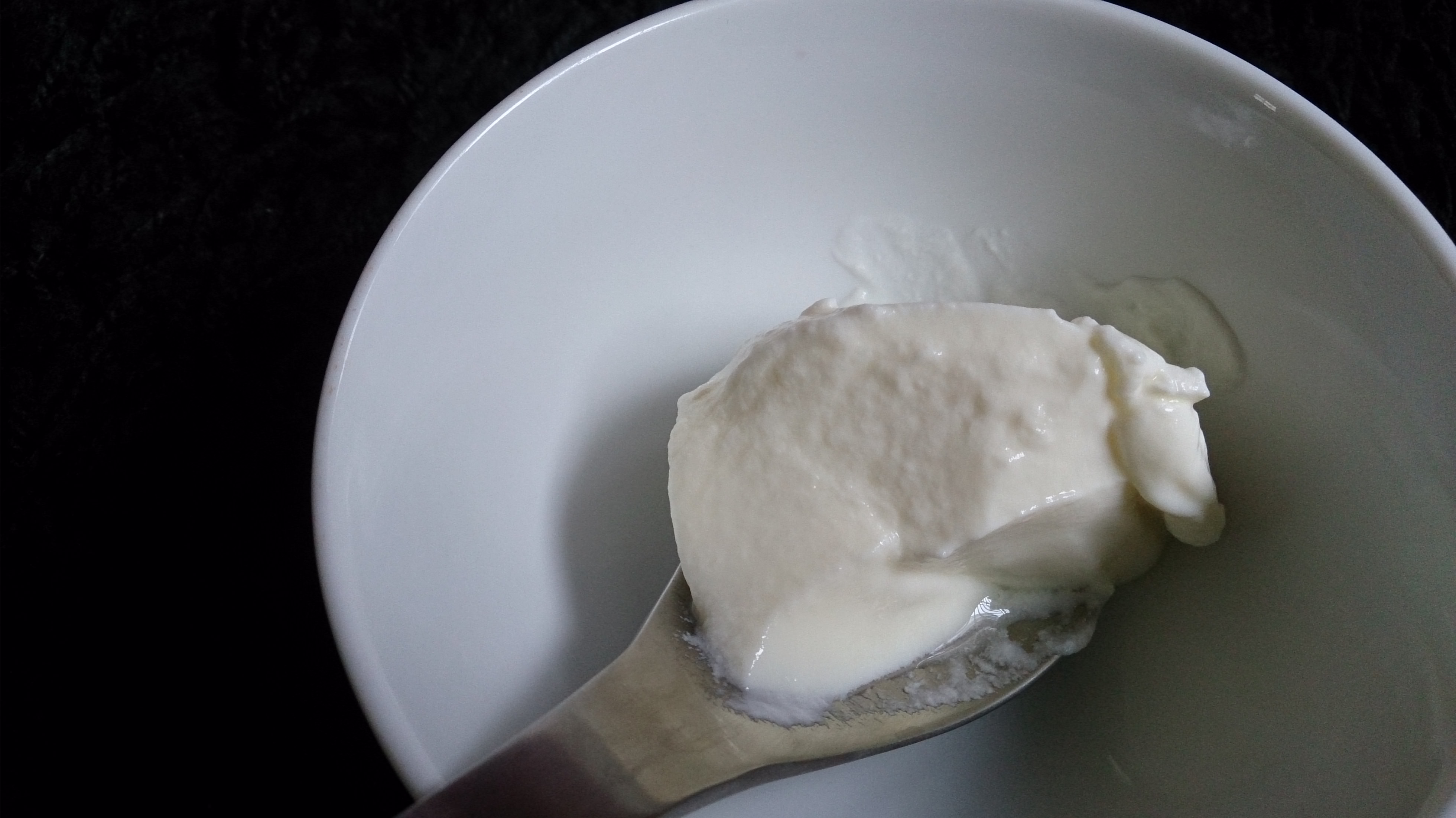 Svamp i skeden yoghurt