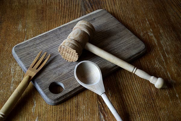 wooden utensils, cutting board in wood