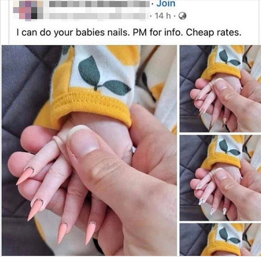 dłoń dziecka z długimi paznokciami