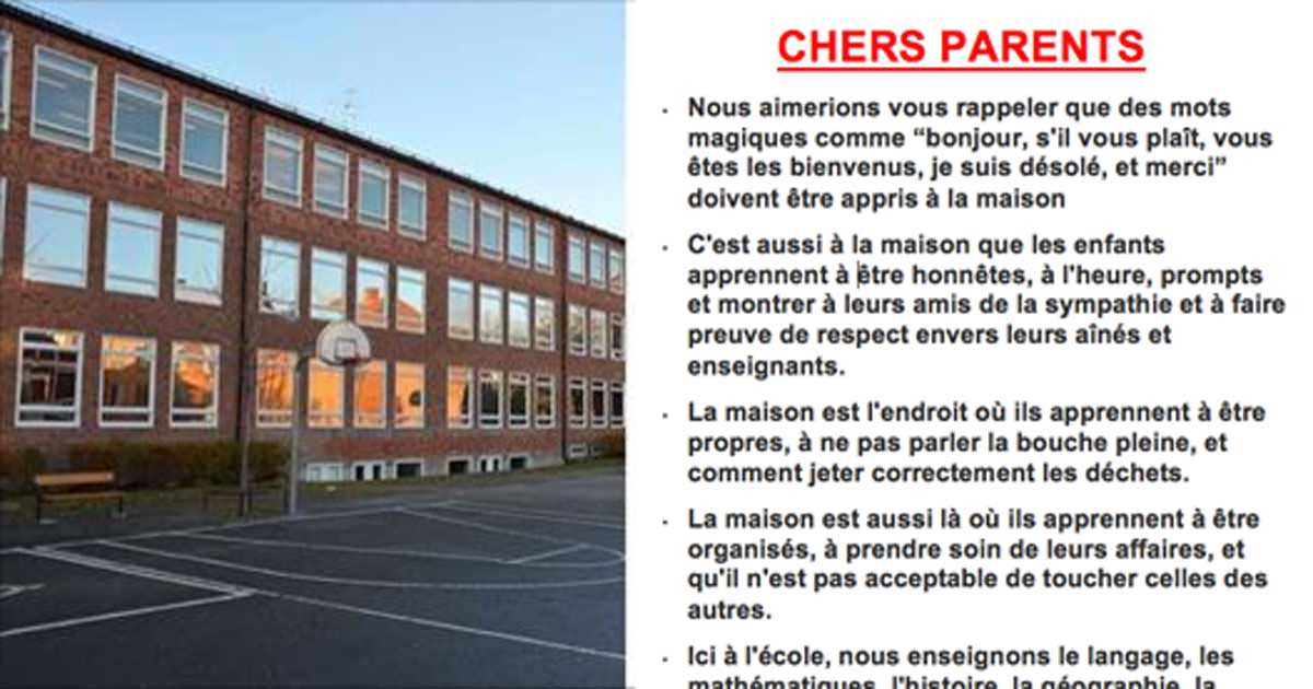 Une Ecole Veut Que Les Parents Prennent Leurs Responsabilites Leur Message Se Repand Sur La Toile